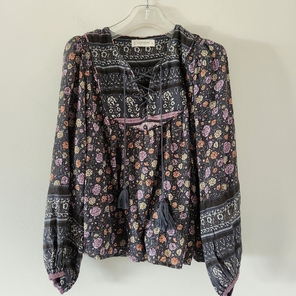 LUCKY BRAND | Floral boho blouse gray sz XS - Picture 2 of 4